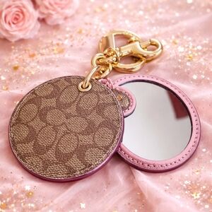 ✨ Title:Coach Mirror Keychain Pink Leather Signature Charm NWOT